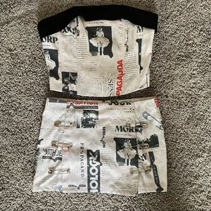 with jean newspaper corset and mini skirt set